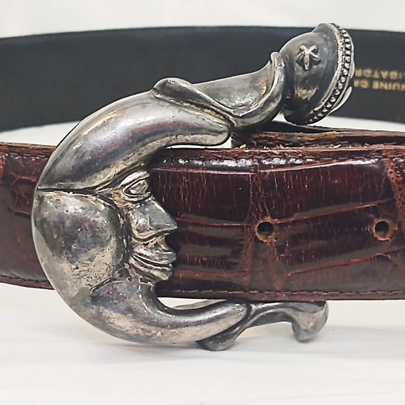 Vicenza Accessories - Vintage Vicenza Brown Alligator Belt with Oversized Silver Crescent Moon…